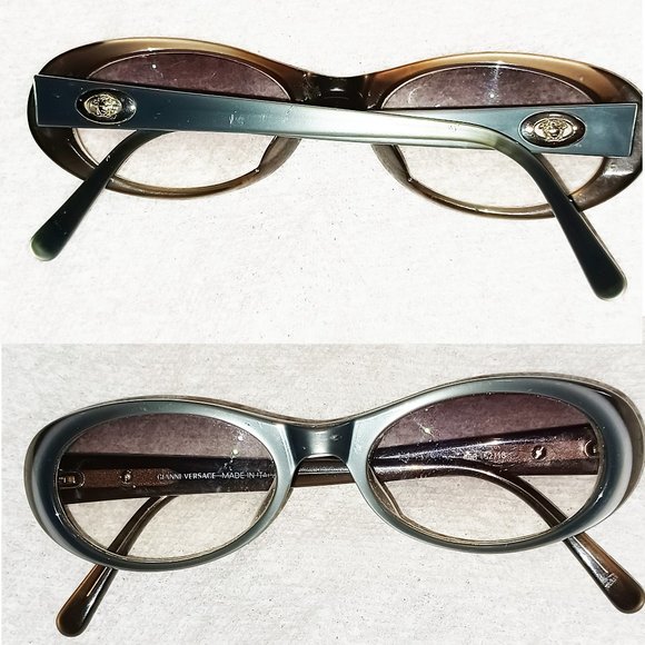 Vntg GIANNI VERSACE Rx Eyeglasses GRAY Tone on Tone - Logo Arms - Picture 2 of 4